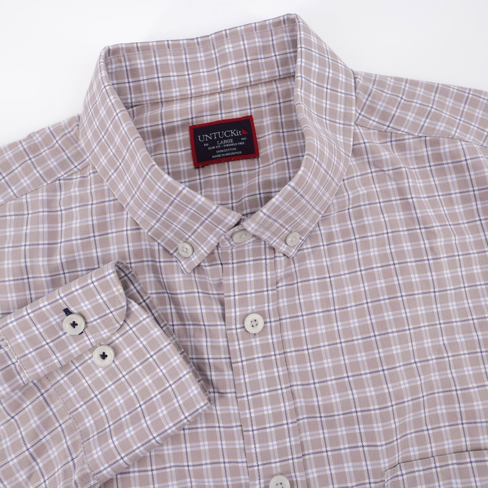 UNTUCKit Slim Fit Wrinkle Free Button Down Tan Long Sleeve Mens Large Shirt
